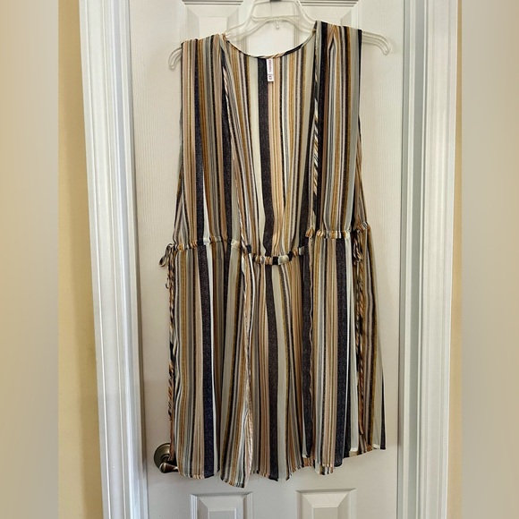 Xhilaration-Denim Blue-Ivory-Golden Stripes Lightly Sheer Open Front Shirt Dress - Picture 12 of 12